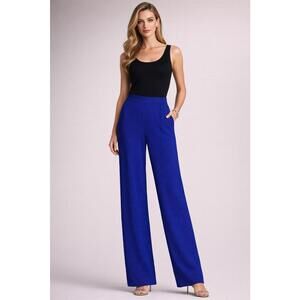 St. John Evening Royal Blue Knit Pants Size 10 | Made in USA | Elegant Wide Leg